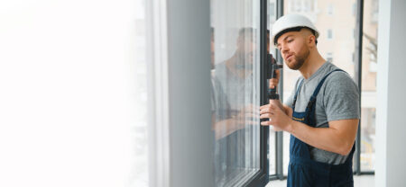 contractor installing window